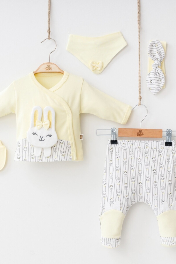 Wholesale Baby Girls Newborn 5-Piece Body Pants Bib Headband and Gloves Set 0-3M - Producer: Minizeyn - Wholesale Kids & Baby Clothes From Turkey - TheBS Kids