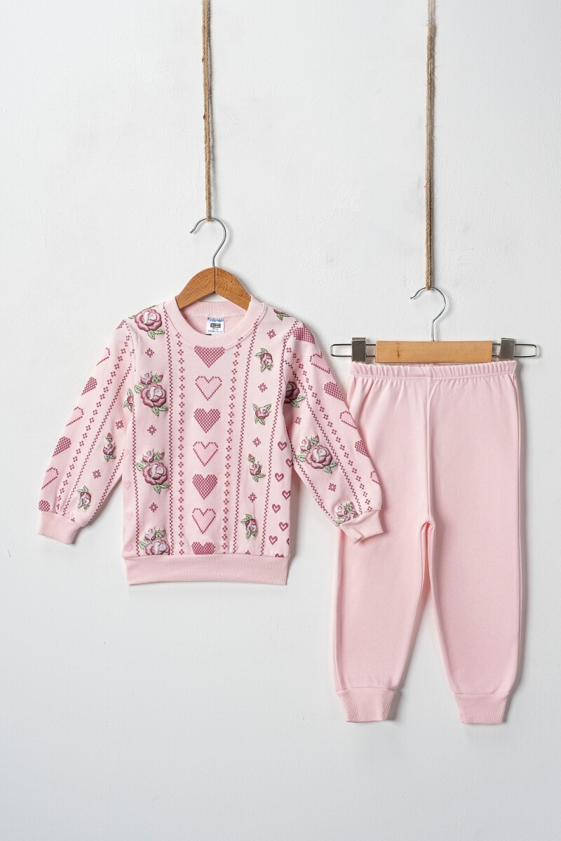 Wholesale Cross Stitch Hearts Embossed Printed 2 Piece Girl Set 2-4Y - Producer: Hoppidik - Wholesale Kids & Baby Clothes From Turkey - TheBS Kids