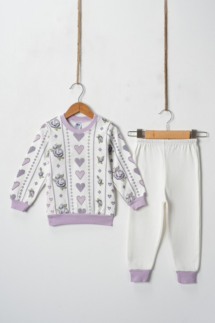 Wholesale Cross Stitch Hearts Embossed Printed 2 Piece Girl Set 2-4Y - Producer: Hoppidik - Wholesale Kids & Baby Clothes From Turkey - TheBS Kids