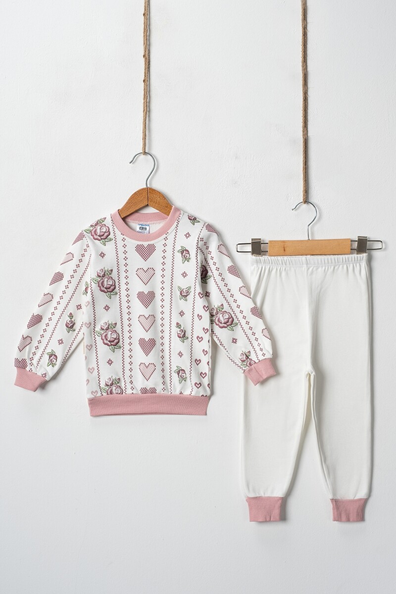 Wholesale Cross Stitch Hearts Embossed Printed 2 Piece Girl Set 2-4Y - Producer: Hoppidik - Wholesale Kids & Baby Clothes From Turkey - TheBS Kids