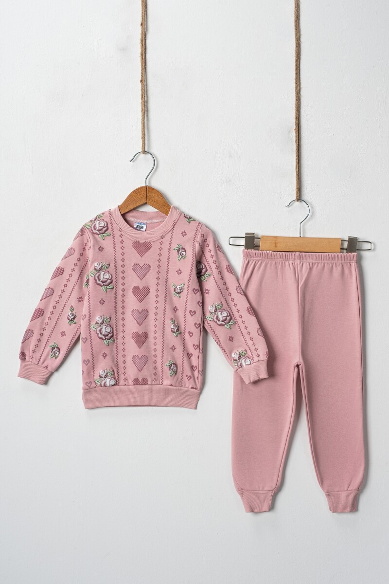 Wholesale Cross Stitch Hearts Embossed Printed 2 Piece Girl Set 2-4Y - Producer: Hoppidik - Wholesale Kids & Baby Clothes From Turkey - TheBS Kids