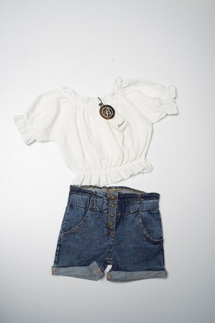 Wholesale Girls 2-Piece Blouse and Denim Shorts Set 2-5Y - Producer: Büşra Bebe - Wholesale Kids & Baby Clothes From Turkey - TheBS Kids