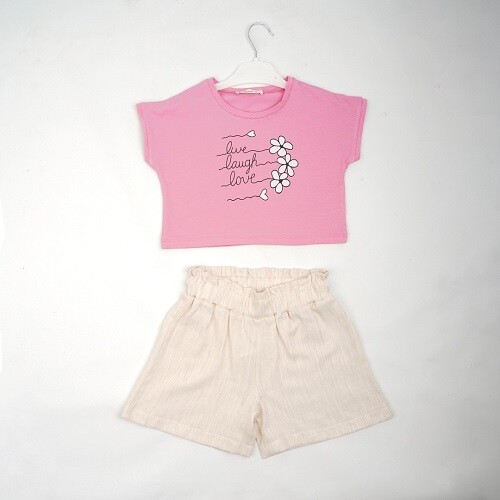 Wholesale Girls 2-Piece T-shirt and Linen Shorts 7-10Y - Producer: Büşra Bebe - Wholesale Kids & Baby Clothes From Turkey - TheBS Kids
