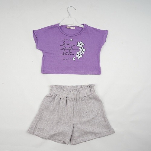 Wholesale Girls 2-Piece T-shirt and Linen Shorts 7-10Y - Producer: Büşra Bebe - Wholesale Kids & Baby Clothes From Turkey - TheBS Kids