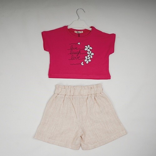 Wholesale Girls 2-Piece T-shirt and Linen Shorts 7-10Y - Producer: Büşra Bebe - Wholesale Kids & Baby Clothes From Turkey - TheBS Kids