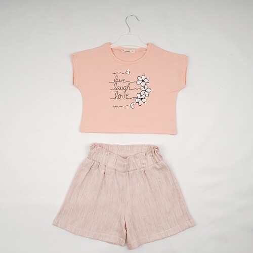 Wholesale Girls 2-Piece T-shirt and Linen Shorts 7-10Y - Producer: Büşra Bebe - Wholesale Kids & Baby Clothes From Turkey - TheBS Kids