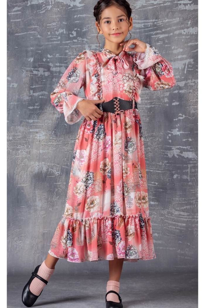 Wholesale Girls Dress with Belt 9-12Y - Producer: Tivido - Wholesale Kids & Baby Clothes From Turkey - TheBS Kids