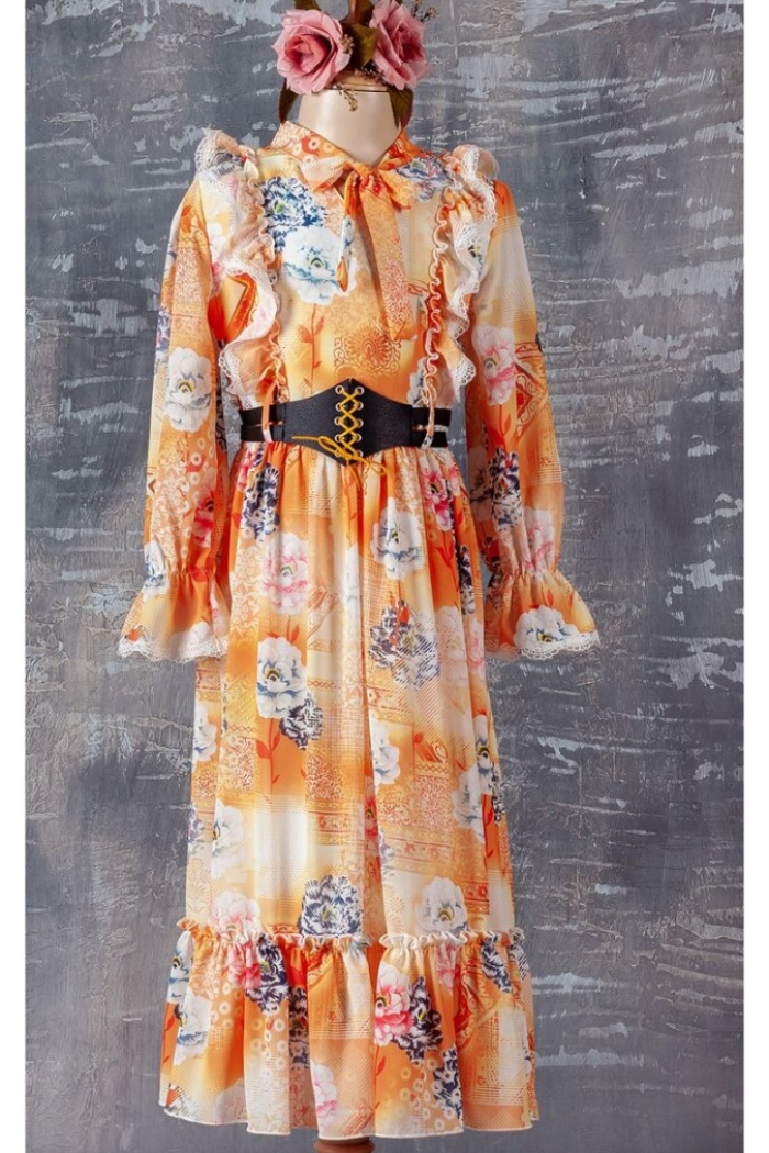 Wholesale Girls Dress with Belt 9-12Y - Producer: Tivido - Wholesale Kids & Baby Clothes From Turkey - TheBS Kids