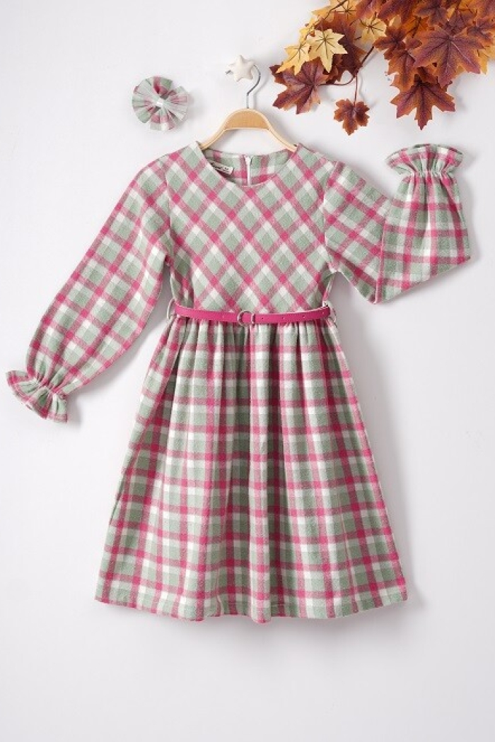 Wholesale Girls Dress with Hairpin and Plaid Patterned 9-12Y - Producer: Büşra Bebe - Wholesale Kids & Baby Clothes From Turkey - TheBS Kids