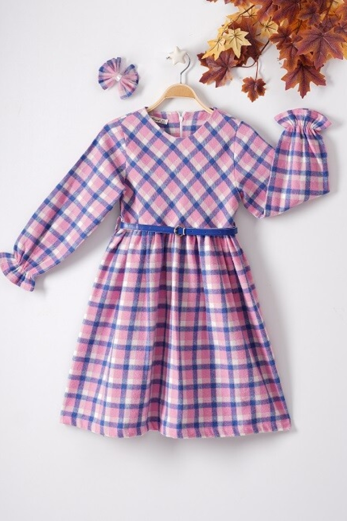 Wholesale Girls Dress with Hairpin and Plaid Patterned 9-12Y - Producer: Büşra Bebe - Wholesale Kids & Baby Clothes From Turkey - TheBS Kids