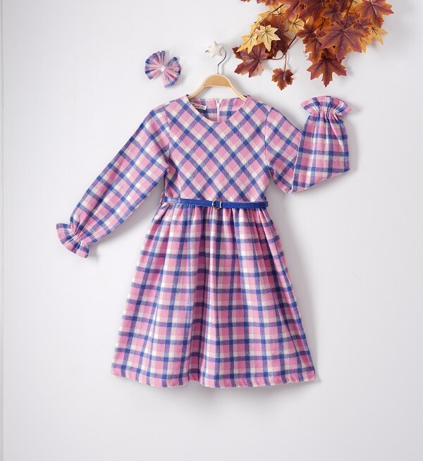 Wholesale Girls Dress with Hairpin and Plaid Patterned 9-12Y - Producer: Büşra Bebe - Wholesale Kids & Baby Clothes From Turkey - TheBS Kids