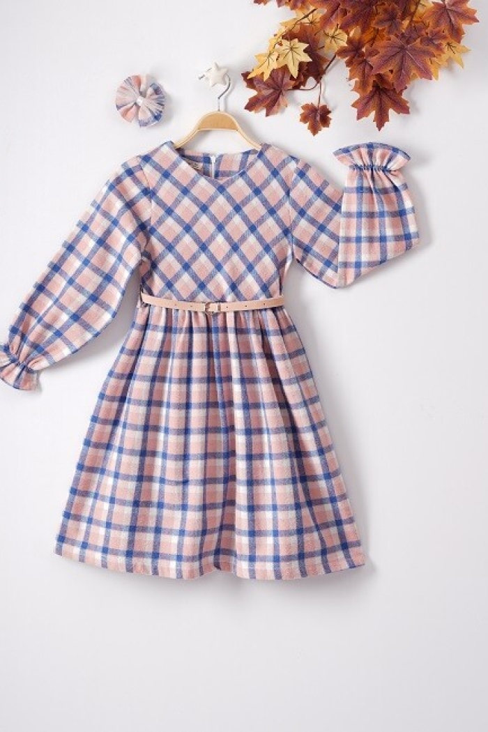 Wholesale Girls Dress with Hairpin and Plaid Patterned 9-12Y - Producer: Büşra Bebe - Wholesale Kids & Baby Clothes From Turkey - TheBS Kids
