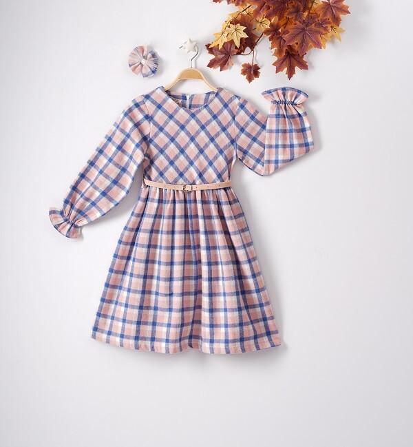 Wholesale Girls Dress with Hairpin and Plaid Patterned 9-12Y - Producer: Büşra Bebe - Wholesale Kids & Baby Clothes From Turkey - TheBS Kids