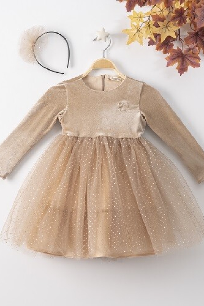 Wholesale Girls Dress with Tulle and Hairclip - Producer: Büşra Bebe - Wholesale Kids & Baby Clothes From Turkey - TheBS Kids