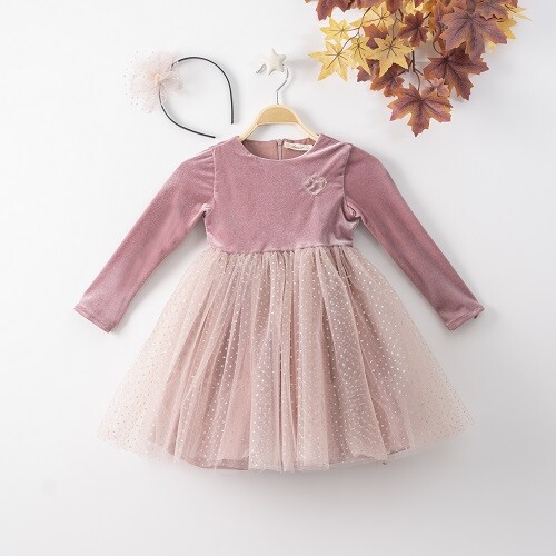 Wholesale Girls Dress with Tulle and Hairclip - Producer: Büşra Bebe - Wholesale Kids & Baby Clothes From Turkey - TheBS Kids