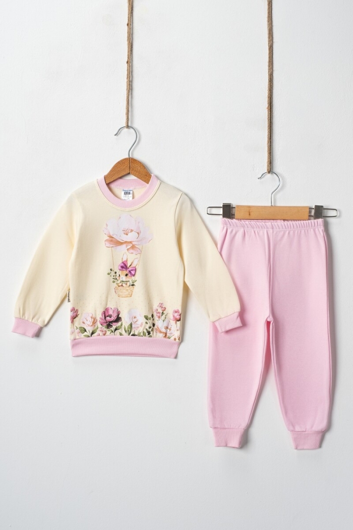 Wholesale Girl's Floral Rabbit Printed 2pcs Tracksuit Set 2-4Y - Producer: Hoppidik - Wholesale Kids & Baby Clothes From Turkey - TheBS Kids