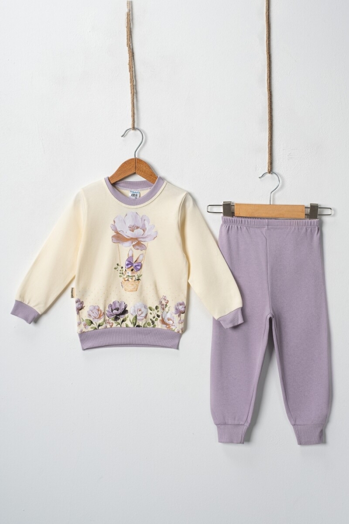 Wholesale Girl's Floral Rabbit Printed 2pcs Tracksuit Set 2-4Y - Producer: Hoppidik - Wholesale Kids & Baby Clothes From Turkey - TheBS Kids