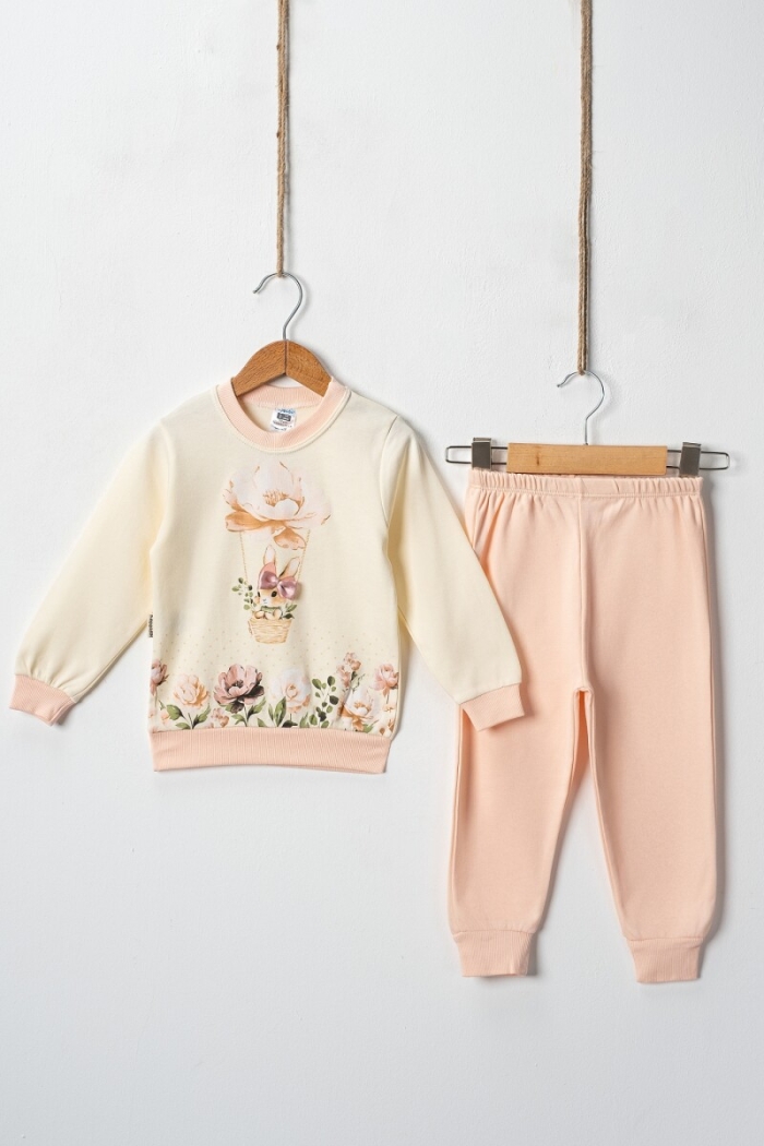 Wholesale Girl's Floral Rabbit Printed 2pcs Tracksuit Set 2-4Y - Producer: Hoppidik - Wholesale Kids & Baby Clothes From Turkey - TheBS Kids