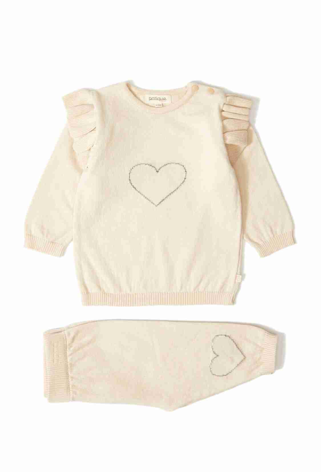 Baby Sets - 100% Organic Cotton With GOTS Certified Knitwear Ruffle Love Two Piece Set 3-12M 1061-21035 - Brand: Uludağ Triko - Kids & Bby Clothes From TheBS Kids Turkey