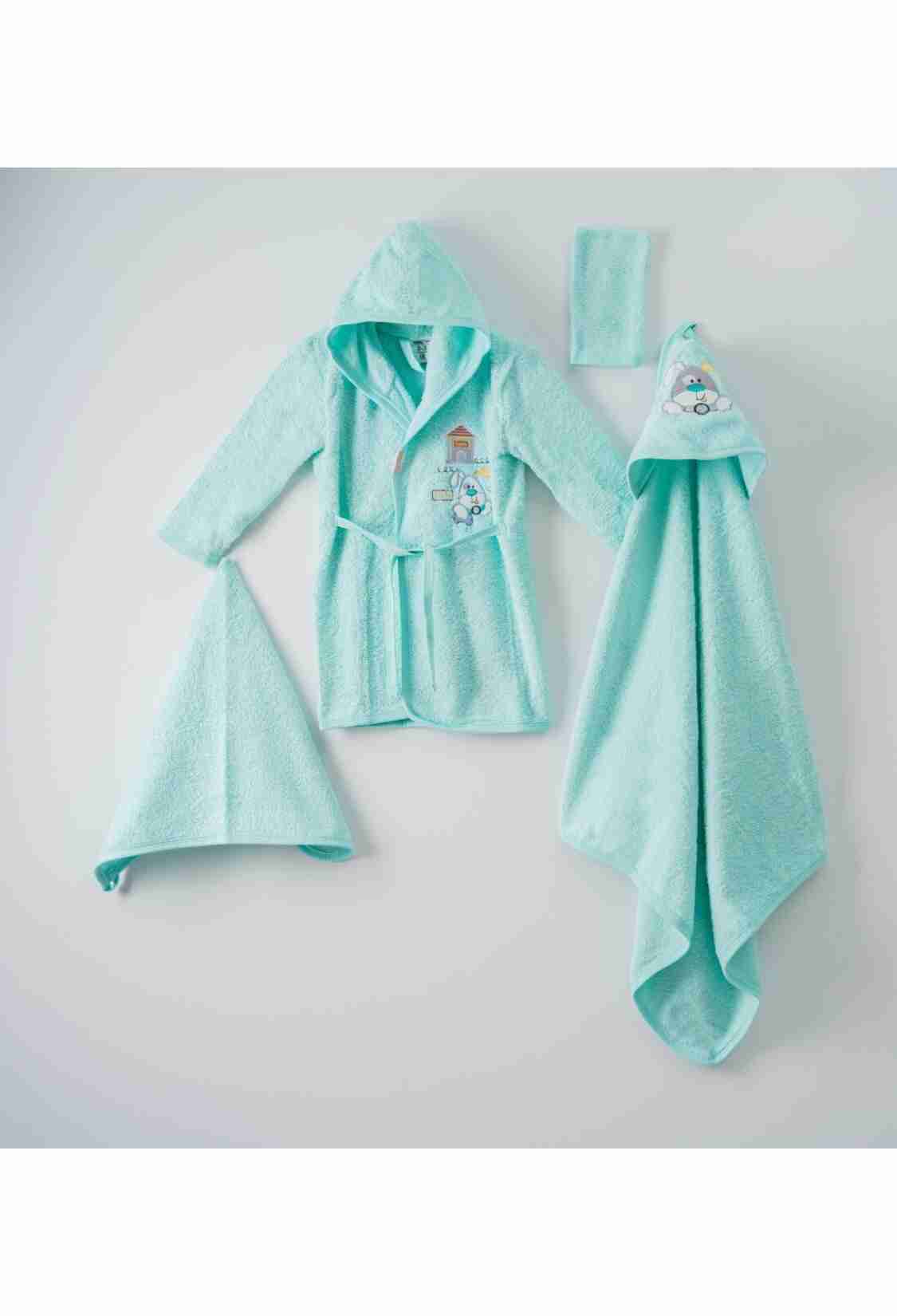 Towel and Bathrobe - 4'lü Köpekçik Bornoz Set (Kutulu) 1072-398 - Brand: Ramel Kids - Kids & Bby Clothes From TheBS Kids Turkey