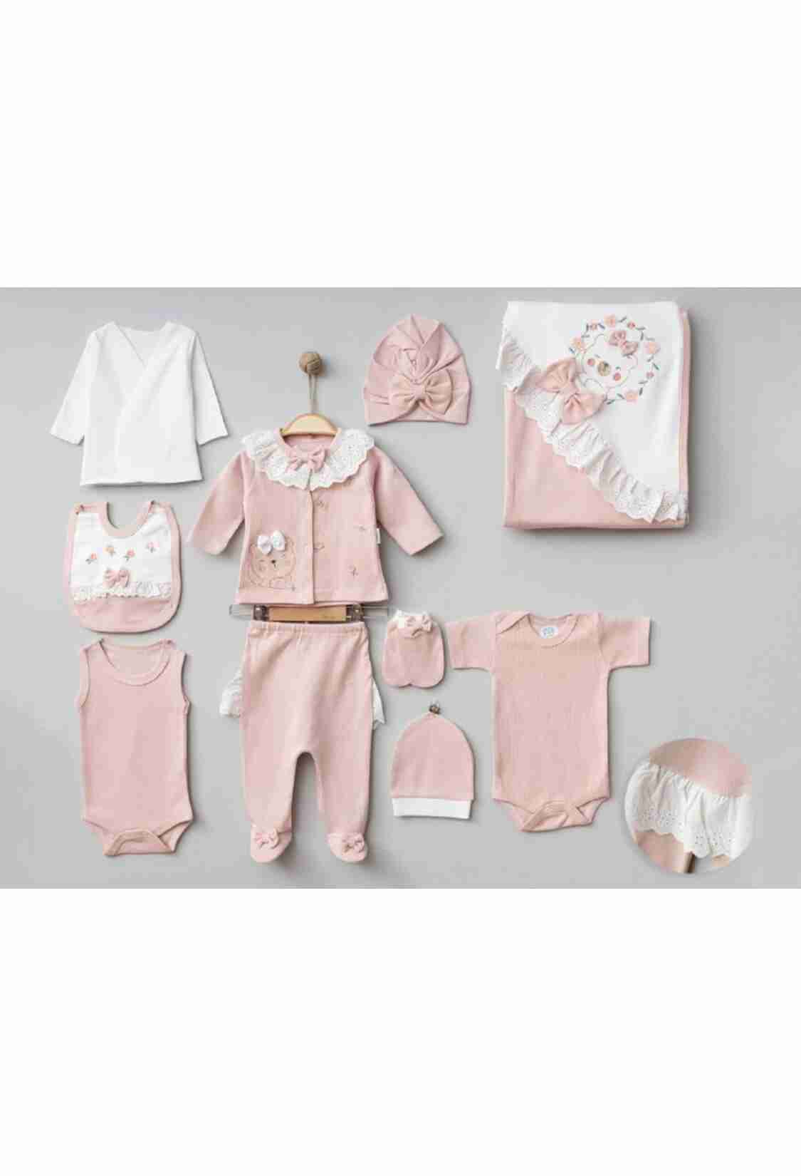 Newborn - B1 - Ayıcık Nakışlı 10lu Kız Hastane Çıkışı Zıbın Set - Brand: ZIPIR - Kids & Bby Clothes From TheBS Kids Turkey