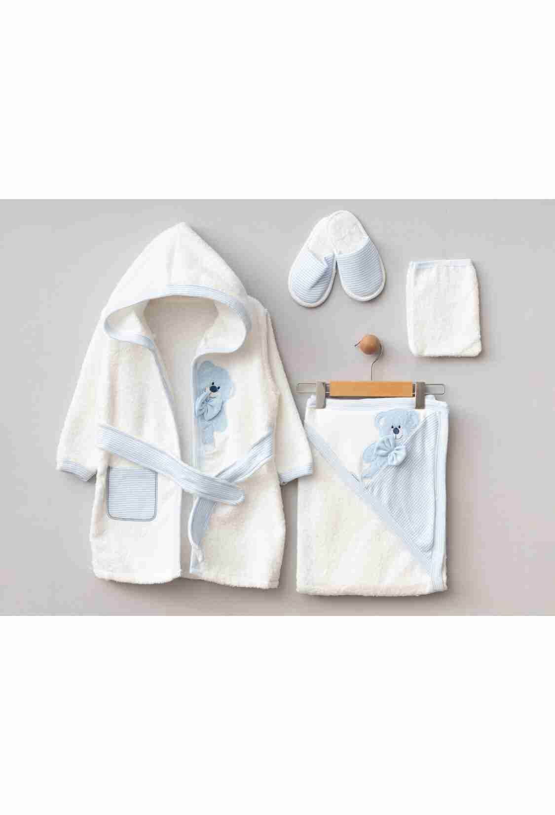 Newborn - B1 - Ayıcık Nakışlı Erkek Bebe Bornoz Set - Brand: ZIPIR - Kids & Bby Clothes From TheBS Kids Turkey