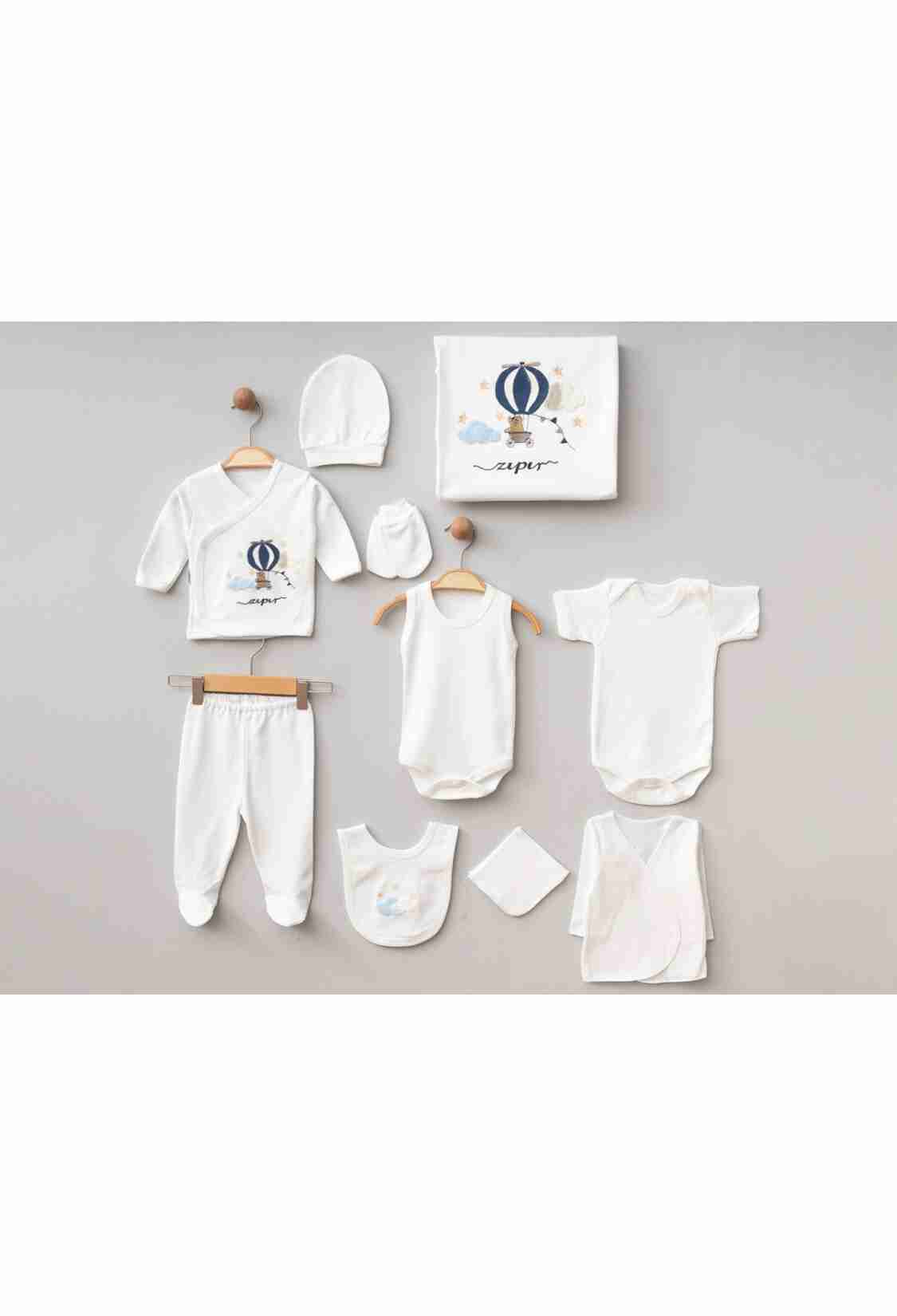 Newborn - B1 - Balon Desenli Erkek Bebe 10lü Hastane Çıkışı Set - Brand: ZIPIR - Kids & Bby Clothes From TheBS Kids Turkey