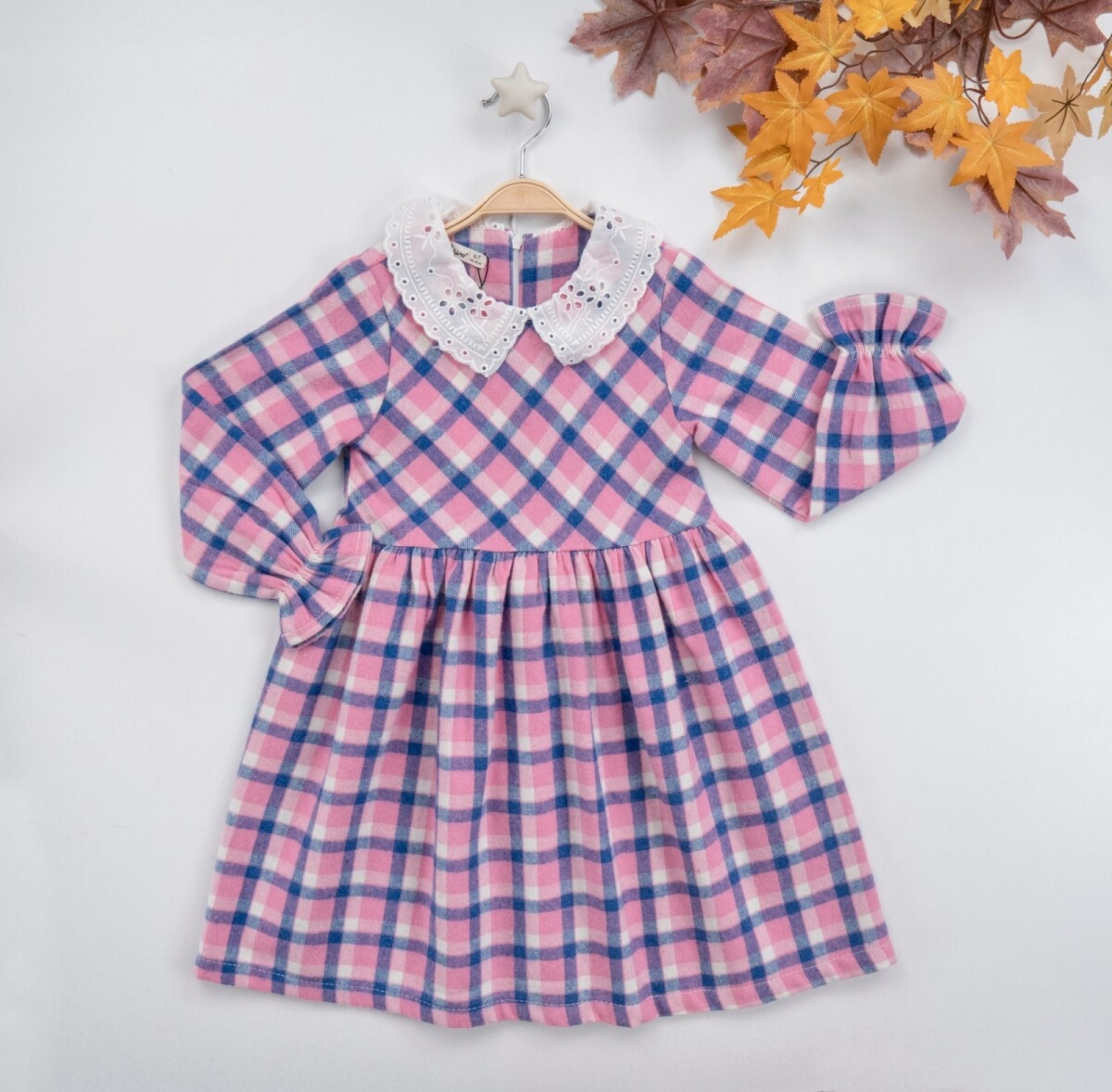 Girl's Dress - Brode Yakalı Ekose Elbise 1016-22279 - Brand: Büşra Bebe - Kids & Bby Clothes From TheBS Kids Turkey