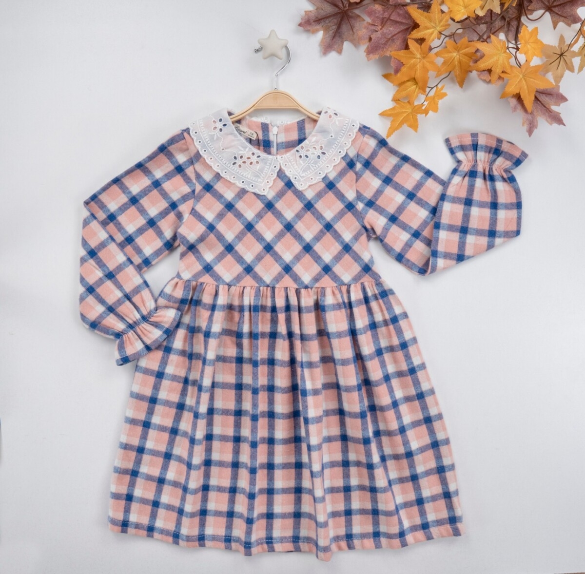 Girl's Dress - Brode Yakalı Ekose Elbise 1016-22279 - Brand: Büşra Bebe - Kids & Bby Clothes From TheBS Kids Turkey