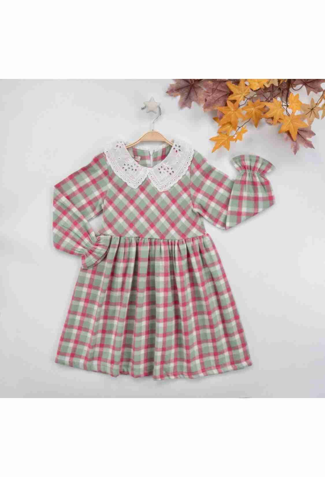 Girl's Dress - Brode Yakalı Ekose Elbise 1016-22279 - Brand: Büşra Bebe - Kids & Bby Clothes From TheBS Kids Turkey