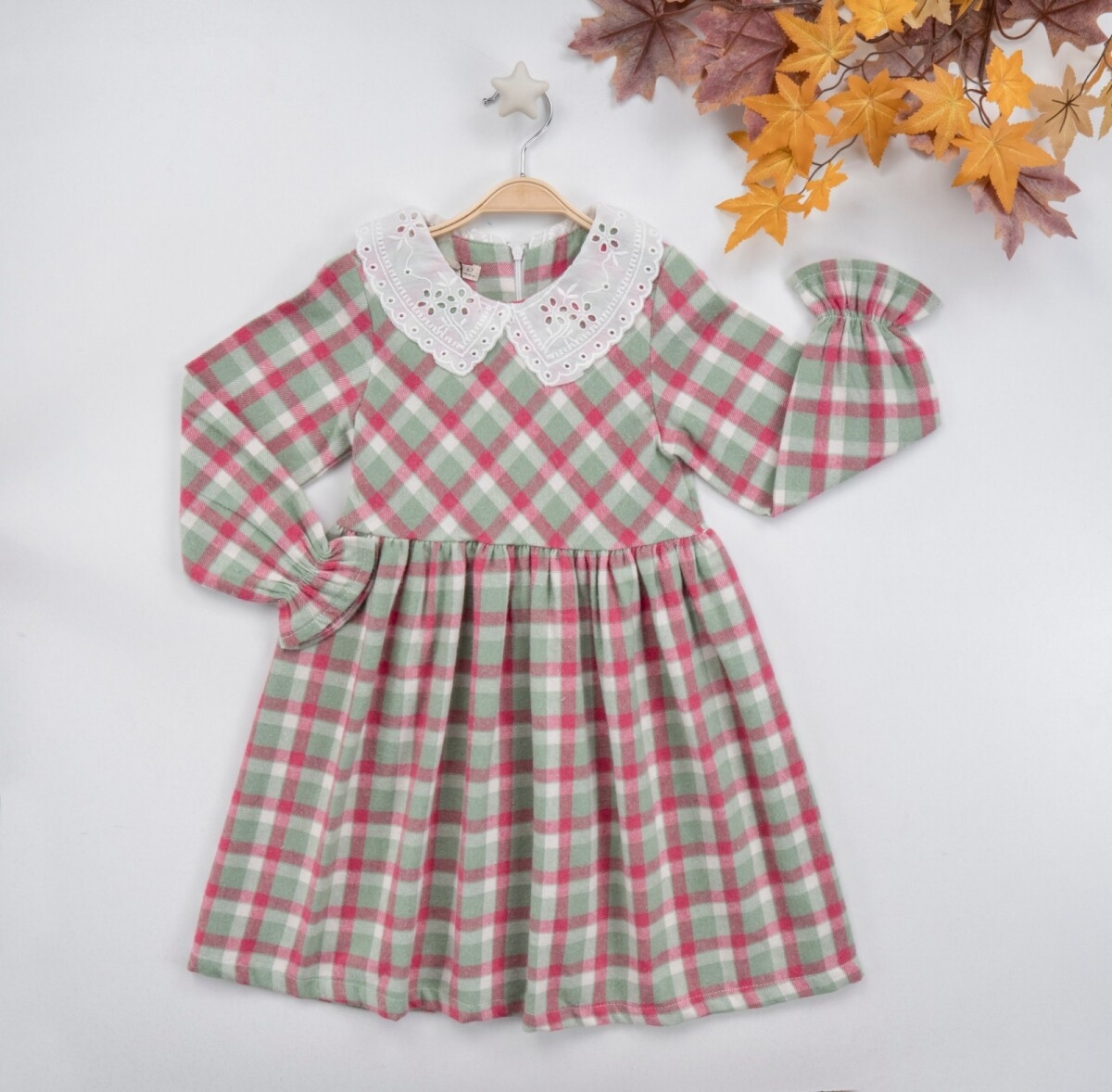 Girl's Dress - Brode Yakalı Ekose Elbise 1016-22279 - Brand: Büşra Bebe - Kids & Bby Clothes From TheBS Kids Turkey
