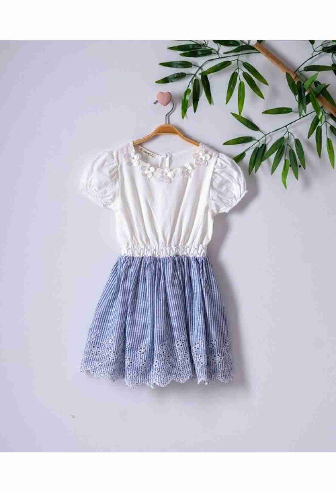 Girl's Dress - Çizgili Brodeli Elbise 1016-221002 - Brand: Büşra Bebe - Kids & Bby Clothes From TheBS Kids Turkey