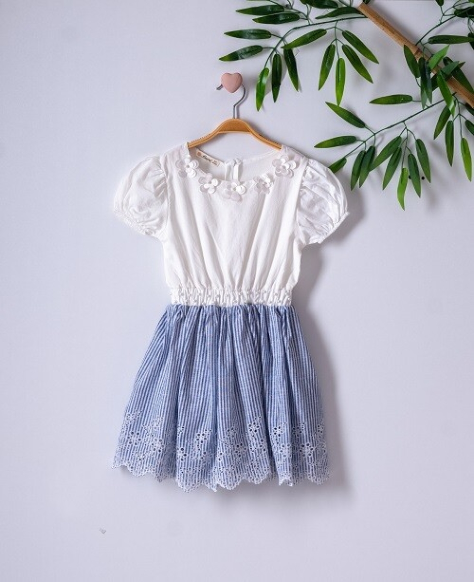 Girl's Dress - Çizgili Brodeli Elbise 1016-221002 - Brand: Büşra Bebe - Kids & Bby Clothes From TheBS Kids Turkey