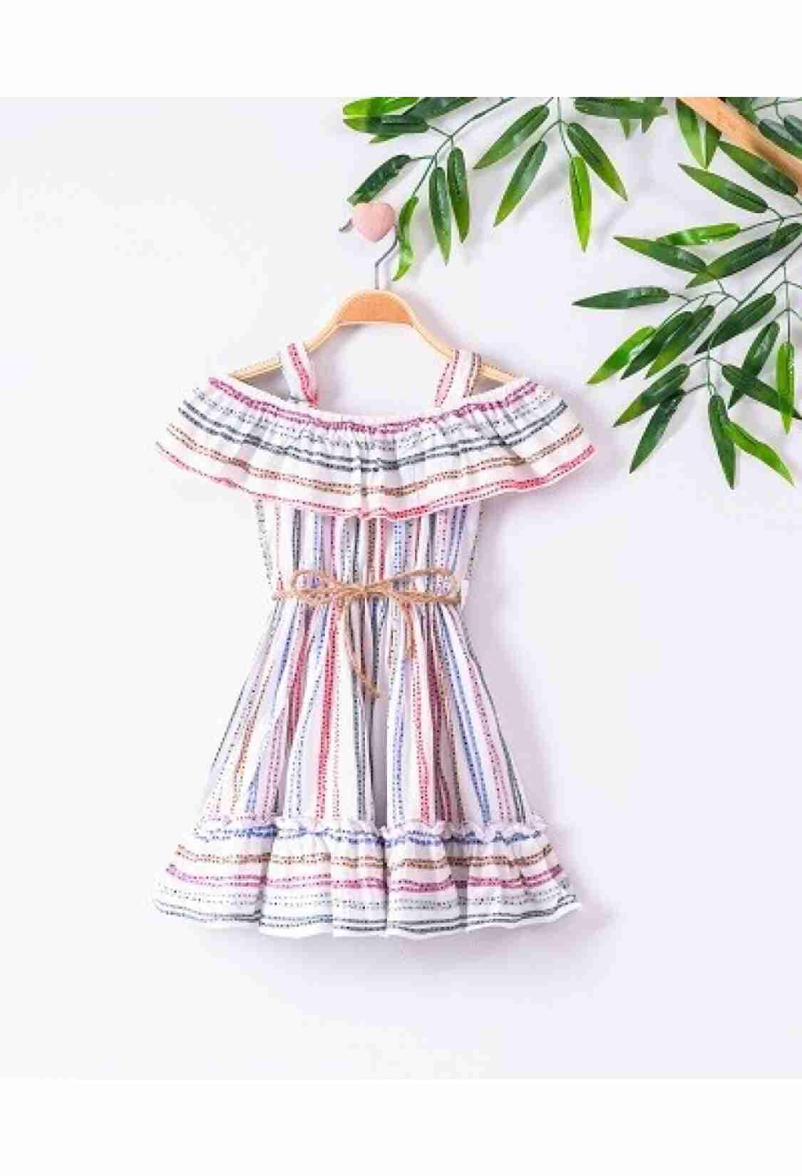 Girl's Dress - Çizgili Viscon Fırfırlı Elbise 1016-221057 - Brand: Büşra Bebe - Kids & Bby Clothes From TheBS Kids Turkey