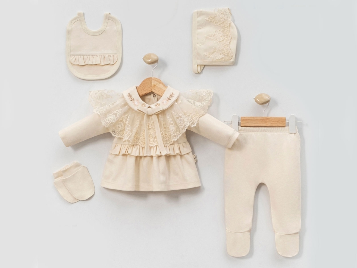 Newborn - B1 - Dantel Yaka 5li Kız Hastane Çıkışı Zıbın Set - Brand: CAYZEN - Kids & Bby Clothes From TheBS Kids Turkey