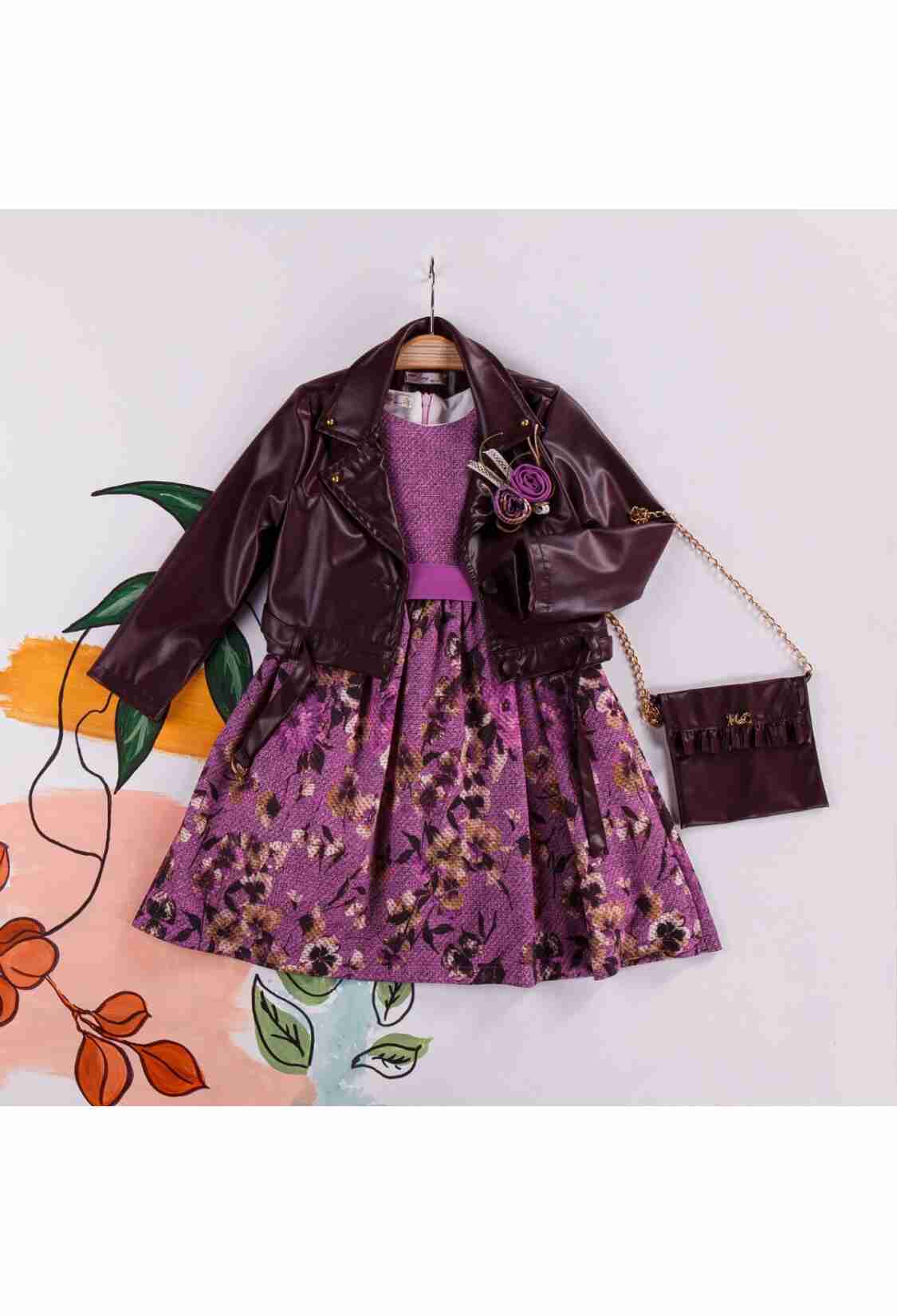 Girl's Dress - Deri Ceket Elbise Çanta 1055-5209 - Brand: Miss Lore - Kids & Bby Clothes From TheBS Kids Turkey