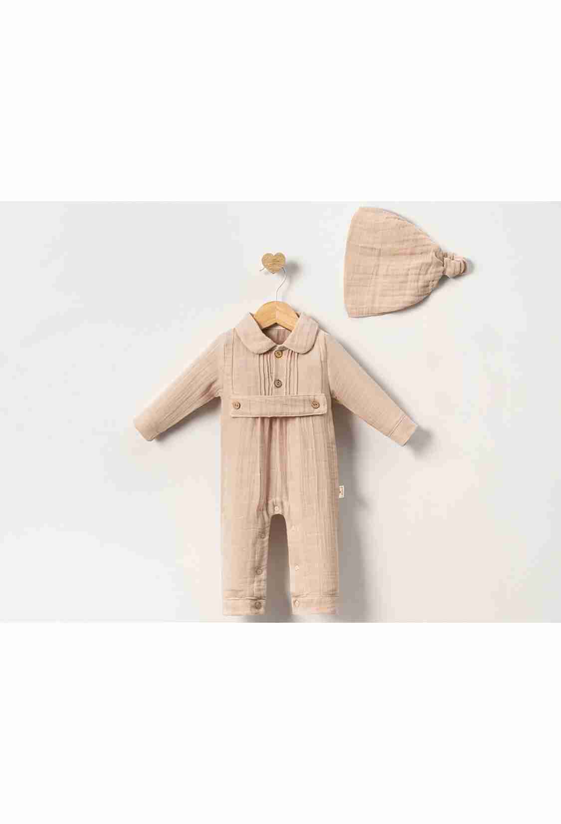 Baby Rompers and Overalls - B1 - Düğme Desenli Yakalı Erkek Bebe Müslin Tulum - Brand: CAYZEN - Kids & Bby Clothes From TheBS Kids Turkey