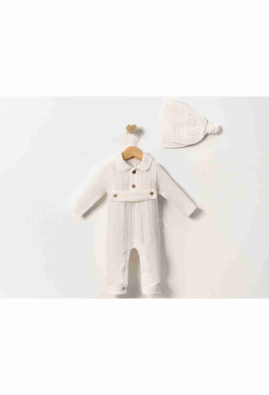 Baby Rompers and Overalls - B1 - Düğme Desenli Yakalı Erkek Bebe Müslin Tulum - Brand: CAYZEN - Kids & Bby Clothes From TheBS Kids Turkey