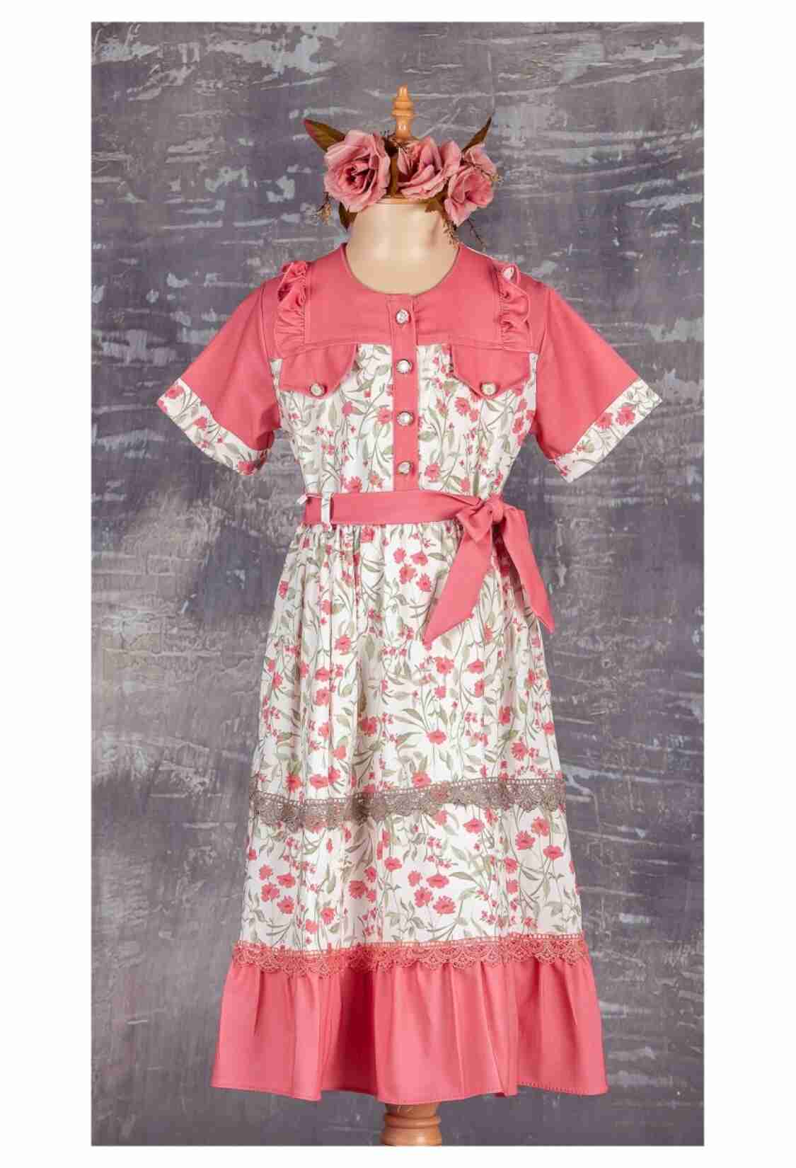 Girl's Dress - Düğmeli Elbise 1042-2294 - Brand: Tivido - Kids & Bby Clothes From TheBS Kids Turkey