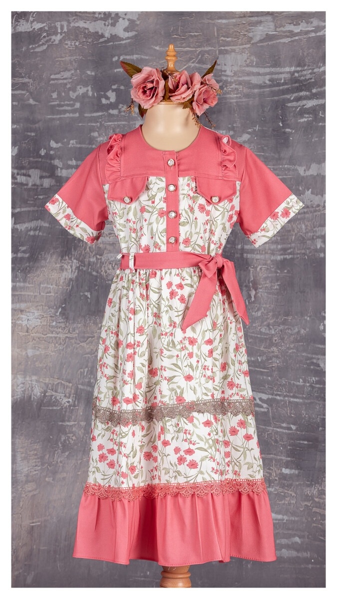 Girl's Dress - Düğmeli Elbise 1042-2294 - Brand: Tivido - Kids & Bby Clothes From TheBS Kids Turkey