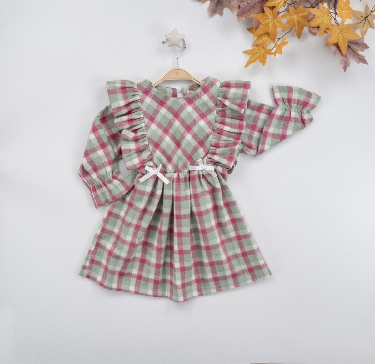 Girl's Dress - Ekose Fırfırlı Elbise 1016-22276 - Brand: Büşra Bebe - Kids & Bby Clothes From TheBS Kids Turkey
