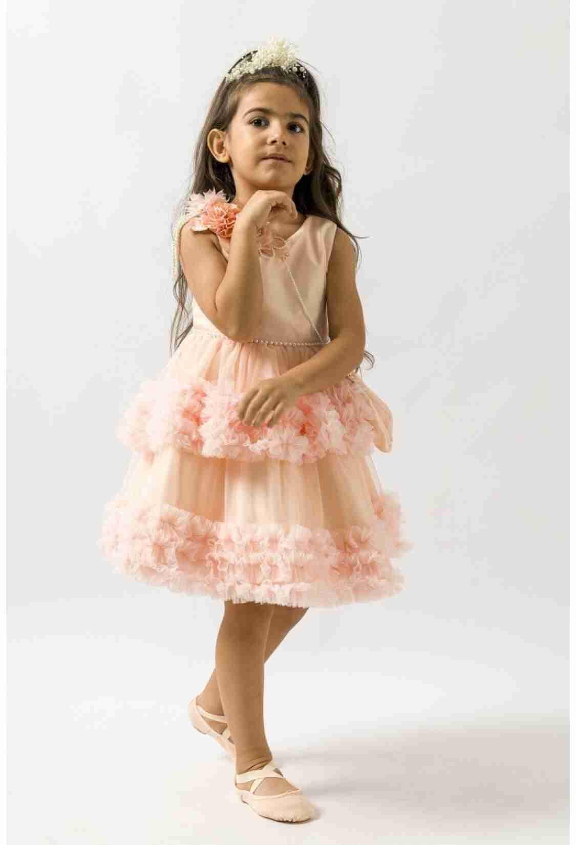 Girl's Dress - Eteği Kat Kat Fırfırlı Elbise 1022-23079 - Brand: Wecan - Kids & Bby Clothes From TheBS Kids Turkey