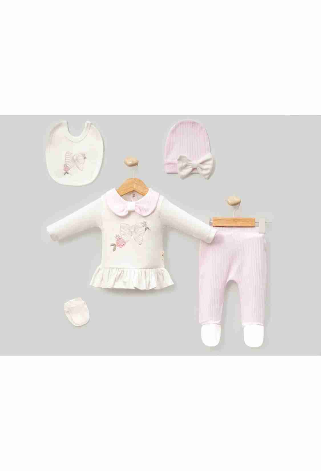 Newborn - B1 - Fiyonk Nakışlı 5li Kız Hastane Çıkışı Zıbın Set - Brand: CAYZEN - Kids & Bby Clothes From TheBS Kids Turkey