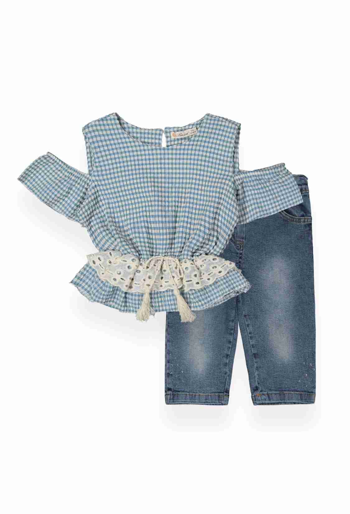 Girls' Suits - Gofre Tül Dantel Kaprili Takım 1016-211114 - Brand: Büşra Bebe - Kids & Bby Clothes From TheBS Kids Turkey
