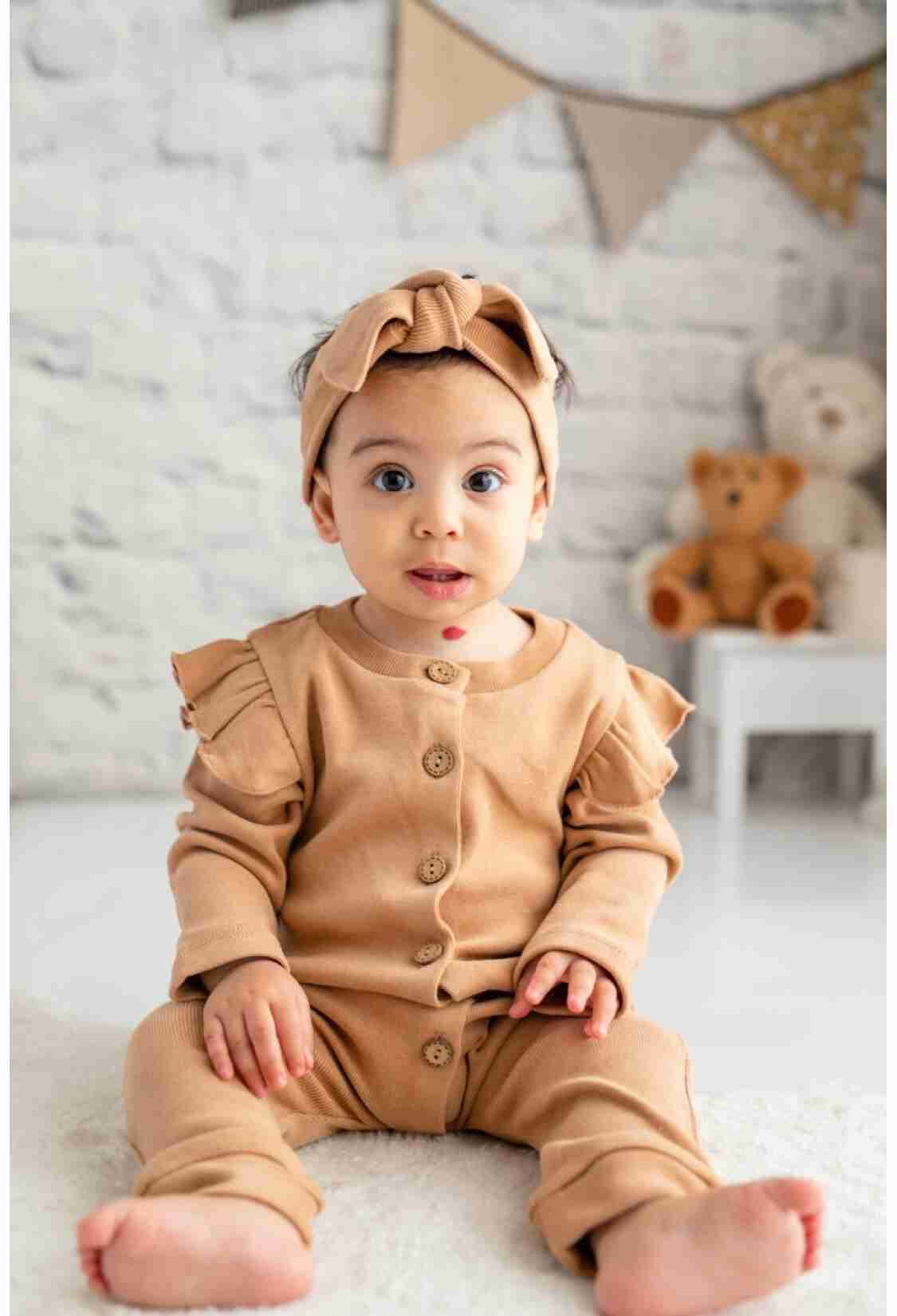 Baby Rompers and Overalls - Gots Sertifikalı %100 Organik Pamuk Kolları Fırfırlı Tulum 1070-232M2MAC78 - Brand: Zeyland - Kids & Bby Clothes From TheBS Kids Turkey