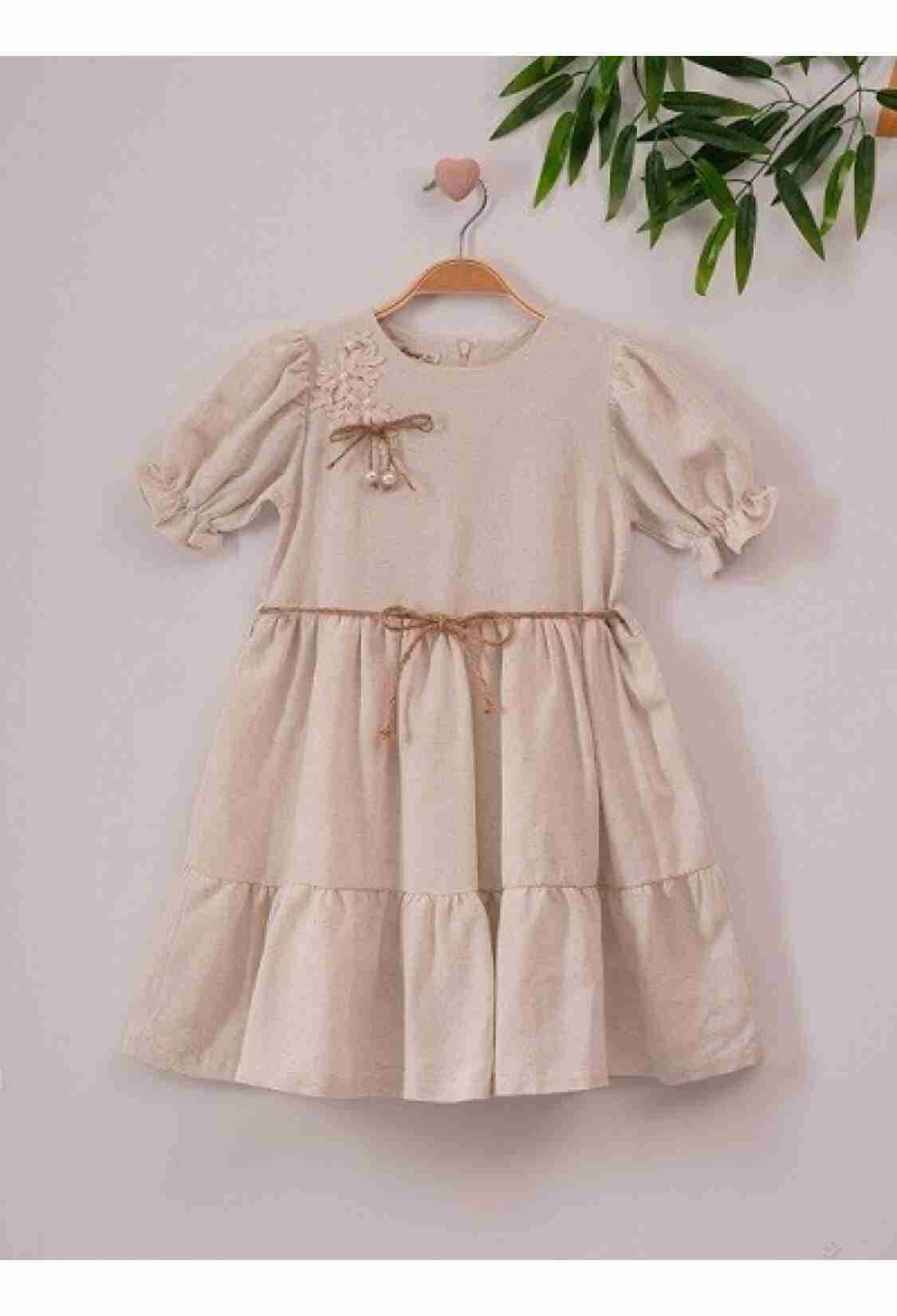 Girl's Dress - Jut Kemerli Keten Elbise 1016-221049 - Brand: Büşra Bebe - Kids & Bby Clothes From TheBS Kids Turkey