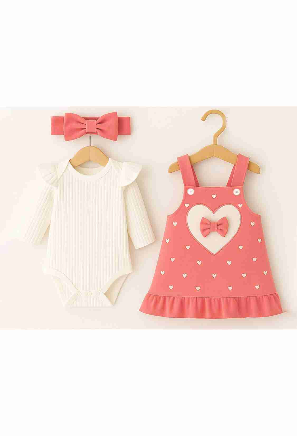 Baby Rompers and Overalls - B1 - Kalp Desenli İkili Jile set - Brand: CAYZEN - Kids & Bby Clothes From TheBS Kids Turkey