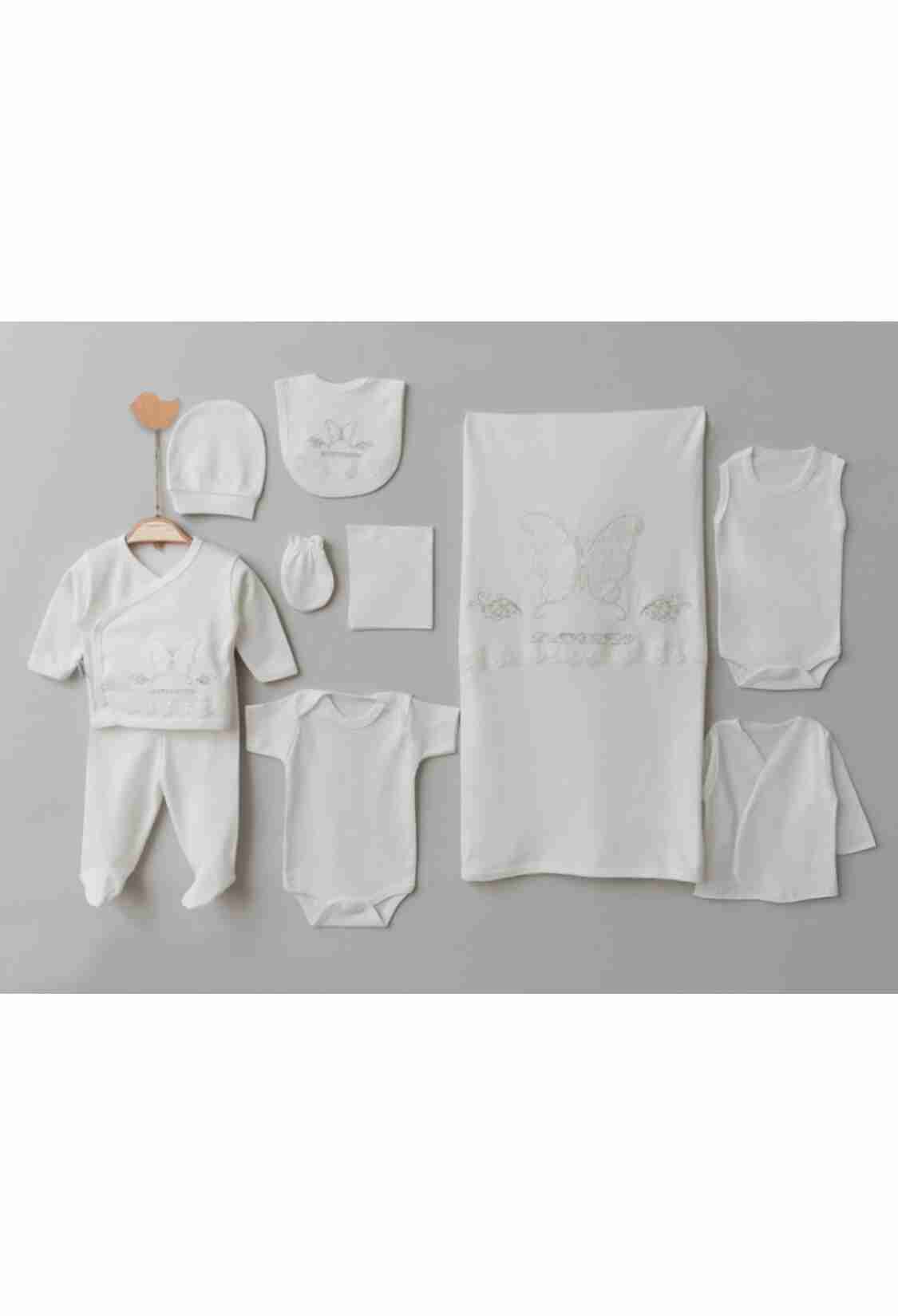 Newborn - B1 - Kelebek Nakışlı 10lu Kız Hastane Çıkışı Zıbın Set - Brand: ZIPIR - Kids & Bby Clothes From TheBS Kids Turkey