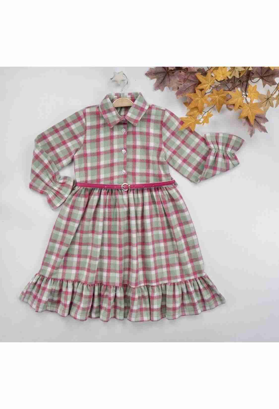 Girl's Dress - Kemerli Ekose Elbise 1016-22275 - Brand: Büşra Bebe - Kids & Bby Clothes From TheBS Kids Turkey