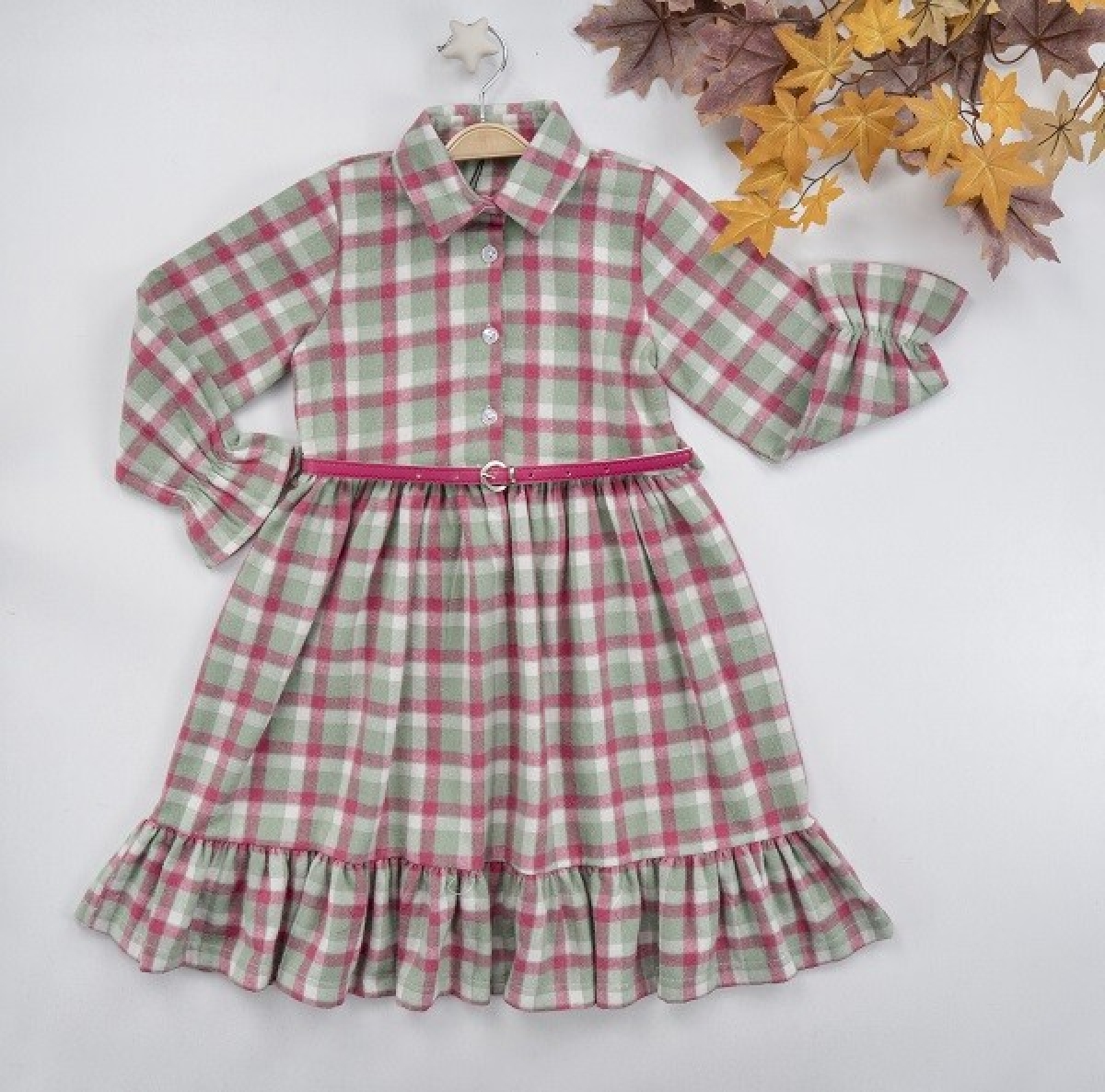 Girl's Dress - Kemerli Ekose Elbise 1016-22275 - Brand: Büşra Bebe - Kids & Bby Clothes From TheBS Kids Turkey